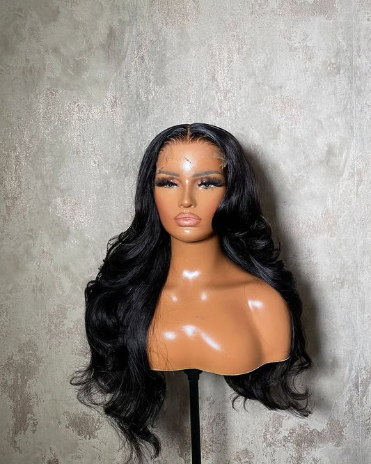 Natural Black Curtain Bangs Human blend Lace Front Wig